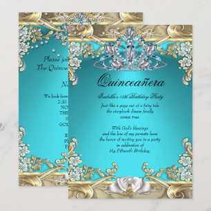 Invitation Quinceanera Aqua Turquoise Or 15e Anniversaire