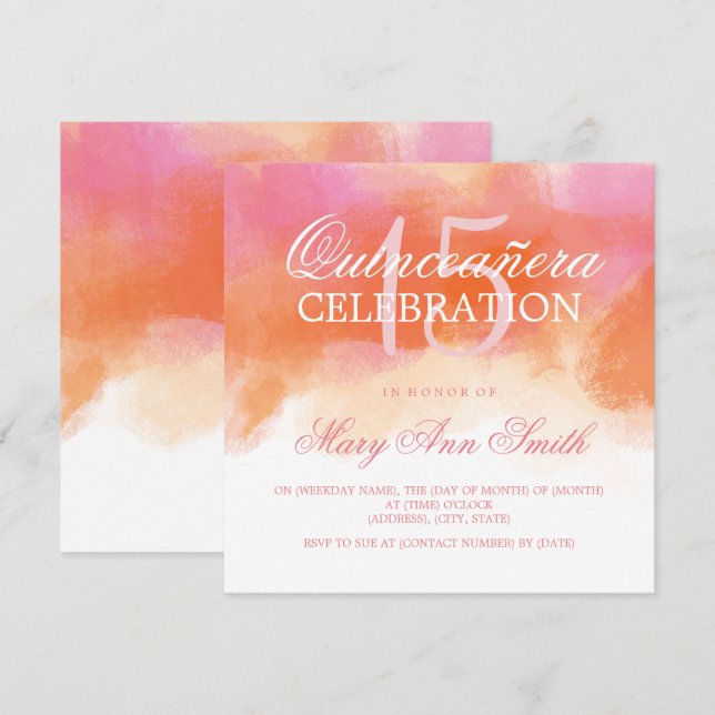 Invitation Quinceanera aquarelle de bleu d'été de 15 (Devant / Derrière)