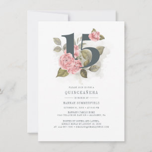 Invitation Quinceanera Aquarelle Floral Rose 15e Anniversaire