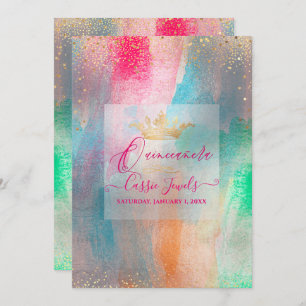 Invitation Quinceanera Aquarelle Iridescente Brushstrokies