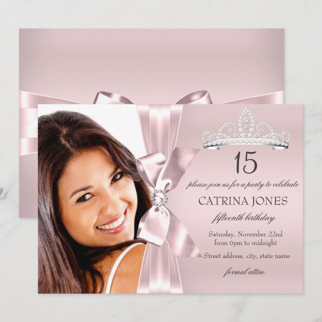 Invitation Quinceanera Arc et Tiare Diamant Argent (Devant / Derrière)