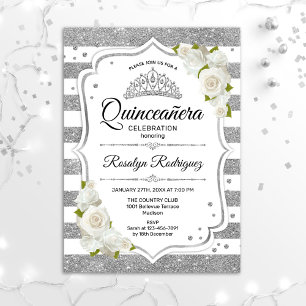Invitation Quinceanera - Argent blanc
