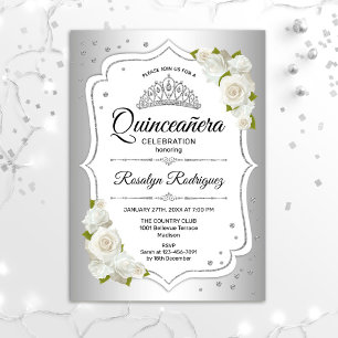 Invitation Quinceanera - Argent blanc