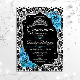 Invitation Quinceanera - Argent bleu noir