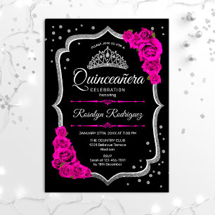 Invitation Quinceanera - Argent rose noir