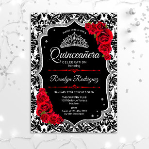 Invitation Quinceanera - Argent rouge noir