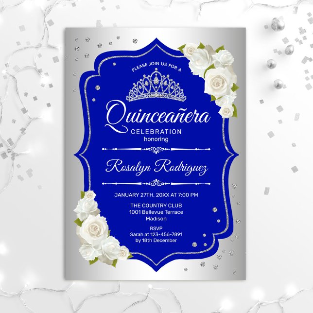 Invitation Quinceanera - Argent Royal Blue (Créateur téléchargé)