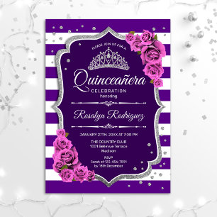 Invitation Quinceanera - Argent violet