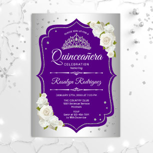 Invitation Quinceanera - Argent violet