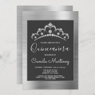 Invitation Quinceanera argenté moderne avec le diadème