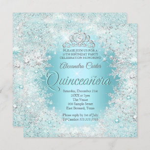 Invitation Quinceanera Assez Argent Turquoise bleu Snowflakes