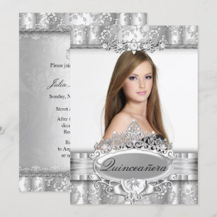 Invitation Quinceanera avec Couronne d'Argent et F