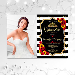 Invitation Quinceanera Avec Photo - Fleurs de soleil Roses Ro