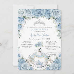 Invitation Quinceañera Baby Blue Floral Cendrillon Coach