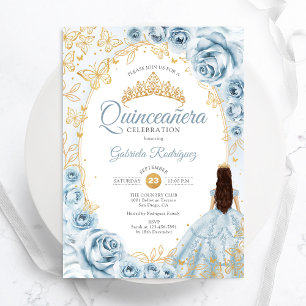 Invitation Quinceanera Baby Blue Gold Floral