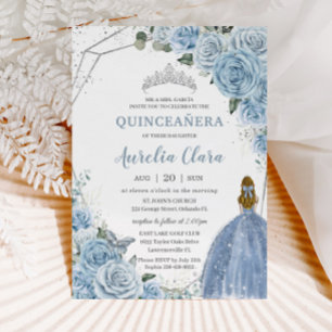 Invitation Quinceañera Baby Soft Blue Floral Princess 15 16