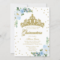 Invitation Quinceañera Bilangue Diadème Bleu Bébé