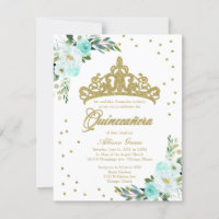 Invitation Quinceañera Bilingue Diadème Sarcelle