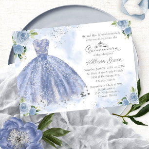 Invitation Quinceañera Bilingue Robe Bleu Clair