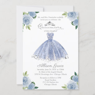 Invitation Quinceanera Bilingue Robe Bleue Blush