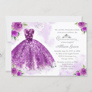Invitation Quinceanera Bilingue Robe Violette
