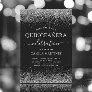 Invitation Quinceanera Black Argent Parties scintillant moder