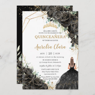 Invitation Quinceañera Black Floral Rose robe or Couronne I