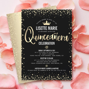 Invitation Quinceañera Black Gold Foil Parties scintillant Pr