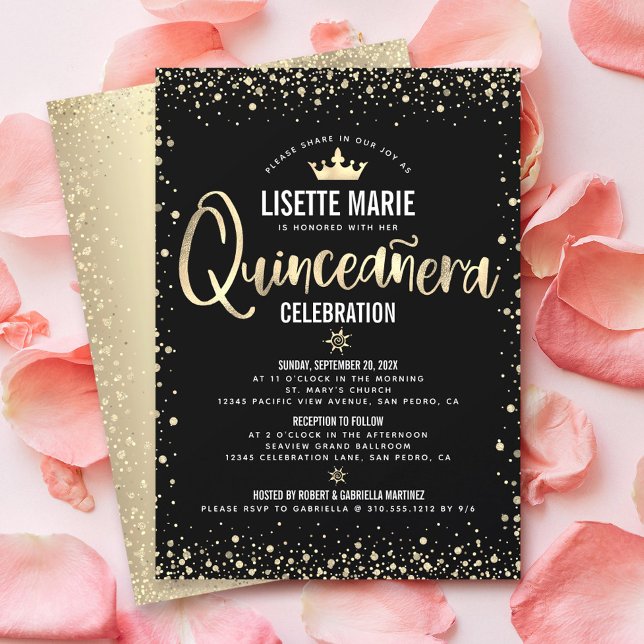 Invitation Quinceañera Black Gold Foil Parties scintillant Pr (Créateur téléchargé)