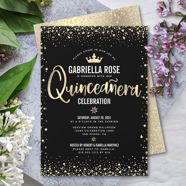 Invitation Quinceañera Black Gold Parties scintillant huile P (Créateur téléchargé)