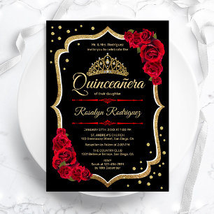 Invitation Quinceanera Black Red Gold Elegant