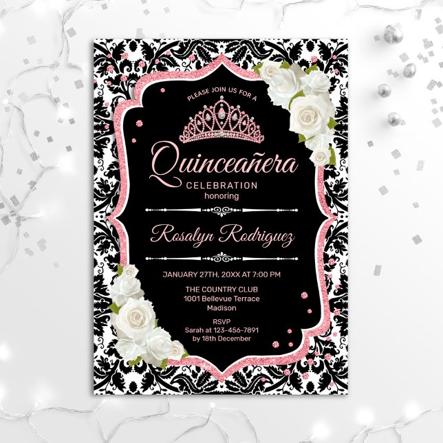 Invitation Quinceanera - Black Rose Gold (Créateur téléchargé)