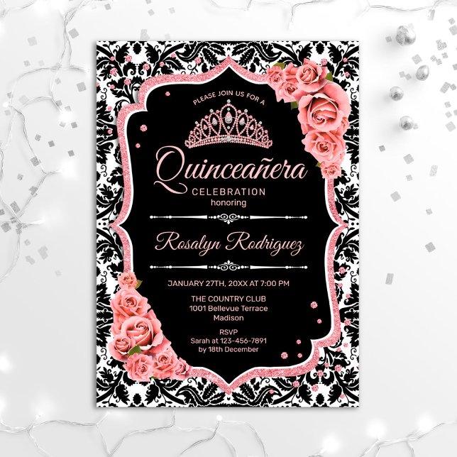 Invitation Quinceanera - Black Rose Gold (Créateur téléchargé)