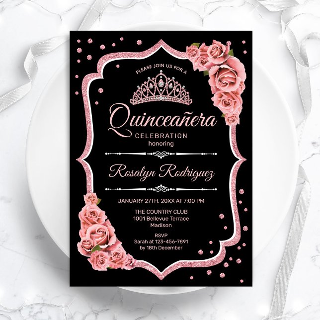 Invitation Quinceanera - Black Rose Gold (Créateur téléchargé)