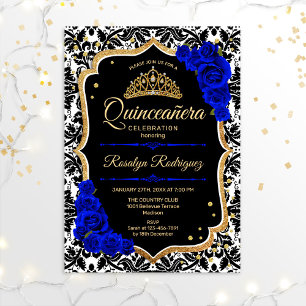 Invitation Quinceanera - Black Royal Blue Gold