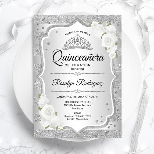 Invitation Quinceanera blanc argenté