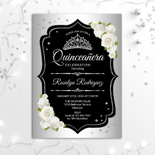 Invitation Quinceanera - Blanc Noir Argent