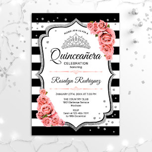 Invitation Quinceanera - Blanc Noir Noir Rose