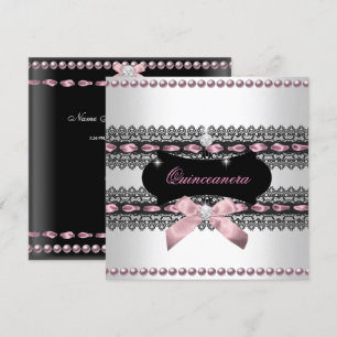 Invitation Quinceanera Blanc Rose Noir Broderie Perle