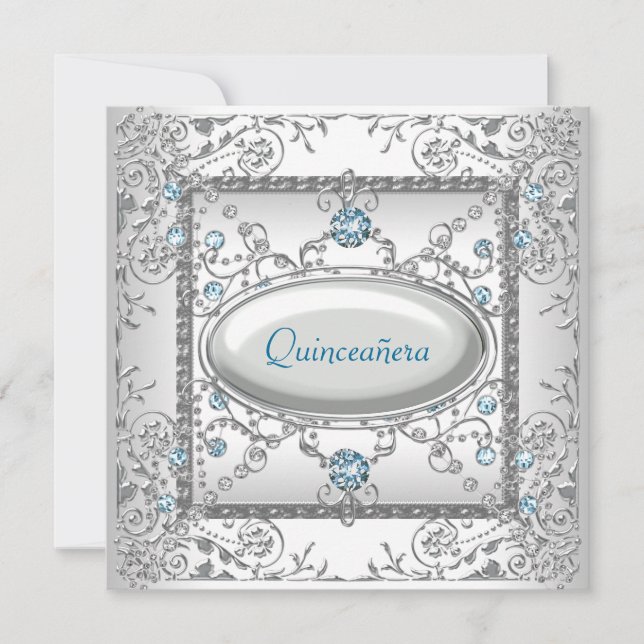 Invitation Quinceañera Blanc Turquoise (Devant)