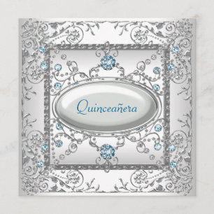 Invitation Quinceañera Blanc Turquoise