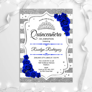 Invitation Quinceanera - Blancs d'argent Royal Blue