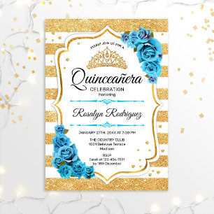 Invitation Quinceanera - Blancs d'or bleu