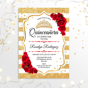 Invitation Quinceanera - Blancs d'or rouge