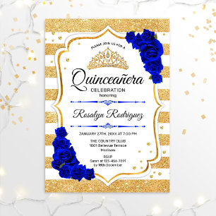 Invitation Quinceanera - Blancs d'or Royal Blue