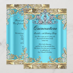Invitation Quinceañera Bleu Aqua Turquoise Or 15e Anniversair