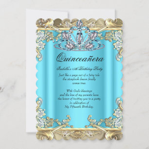Invitation Quinceañera Bleu Aqua Turquoise Or 15e Anniversair