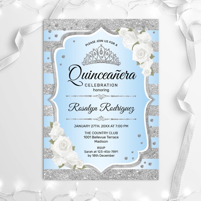 Invitation Quinceanera bleu argent (Créateur téléchargé)
