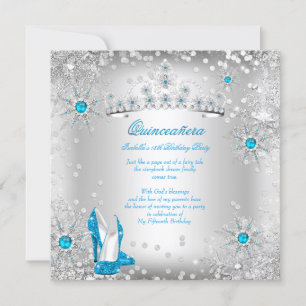 Invitation Quinceañera Bleu Argent Noël Hivernal