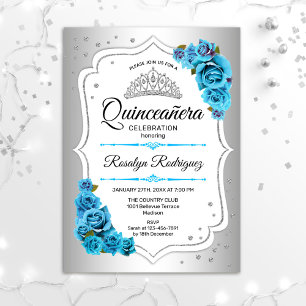 Invitation Quinceanera - Bleu blanc argenté